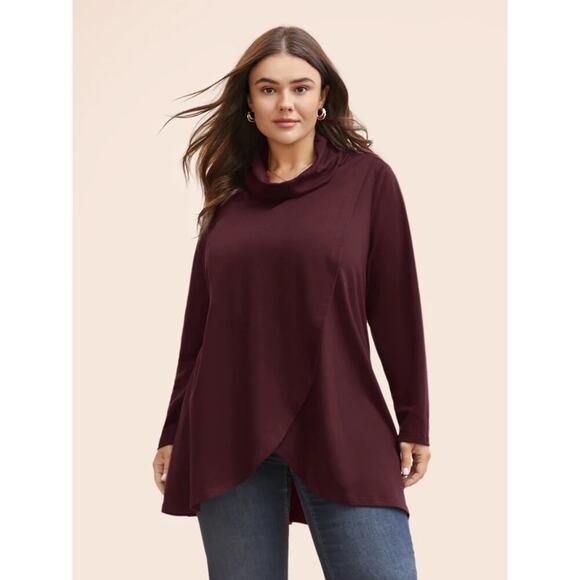 BloomChic 4X Plus Size Burgundy Turtleneck Sweatshirt Wrap Long Sleeve Curvy Top - Picture 2 of 4